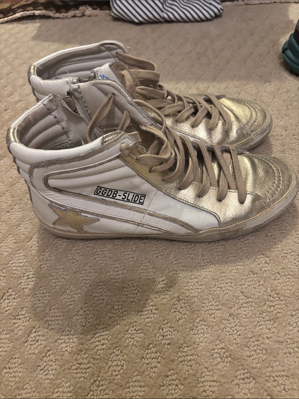 Golden Goose GGDB-Slide High-Top Sneakers in White and Gold